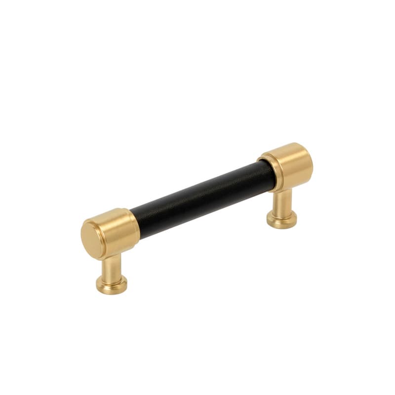 96mm Fairlane Cabinet Pull, Black Leather/Champagne Bronze