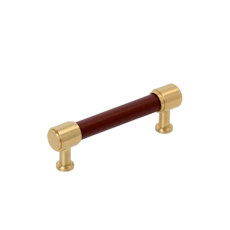 96mm Fairlane Cabinet Pull, Brown Leather/Champagne Bronze