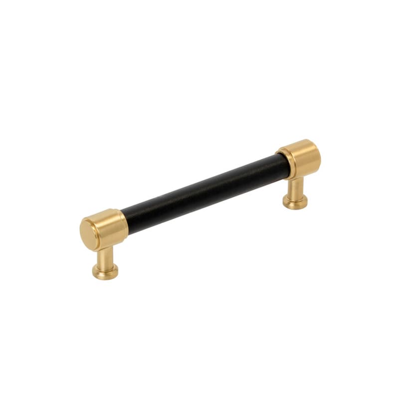 128mm Fairlane Cabinet Pull, Black Leather/Champagne Bronze