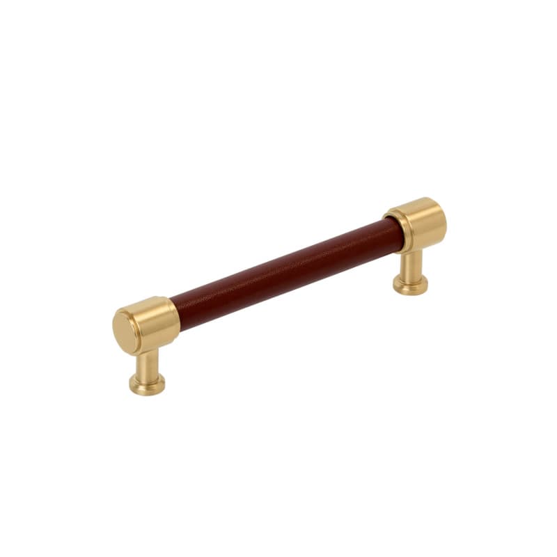 128mm Fairlane Cabinet Pull, Brown Leather/Champagne Bronze