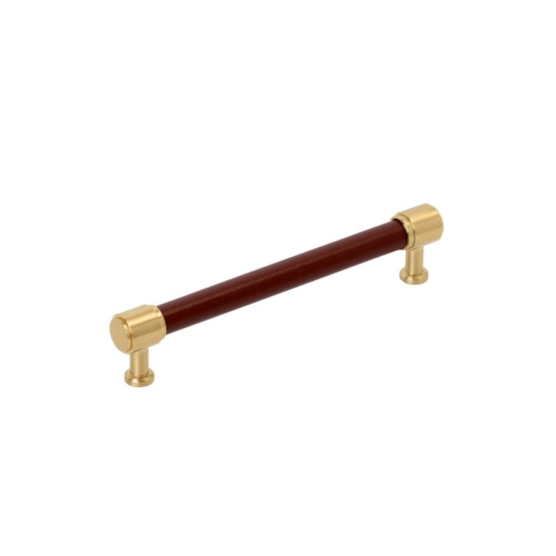 160mm Fairlane Cabinet Pull, Brown Leather/Champagne Bronze