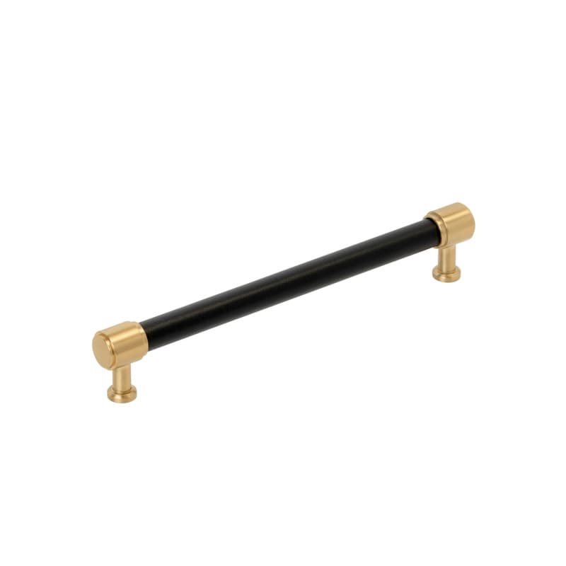 192mm Fairlane Cabinet Pull, Black Leather/Champagne Bronze