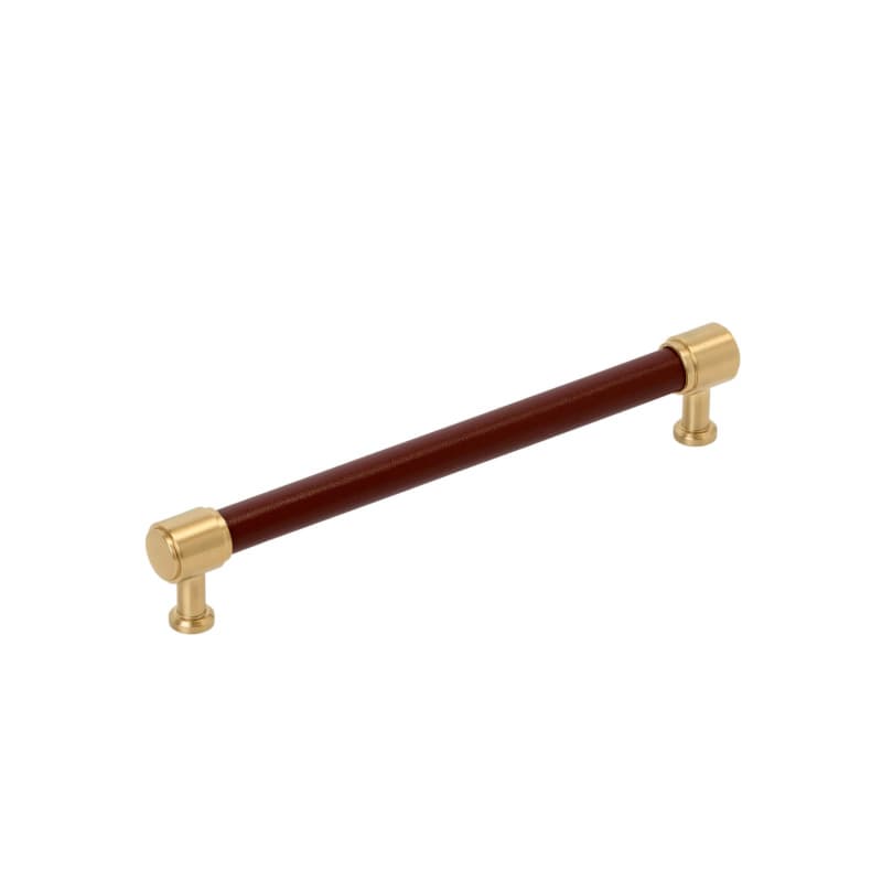 192mm Fairlane Cabinet Pull, Brown Leather/Champagne Bronze