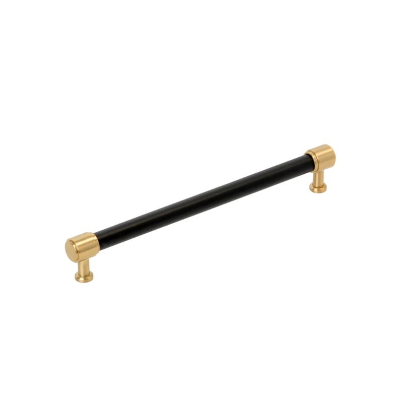 224mm Fairlane Cabinet Pull, Black Leather/Champagne Bronze
