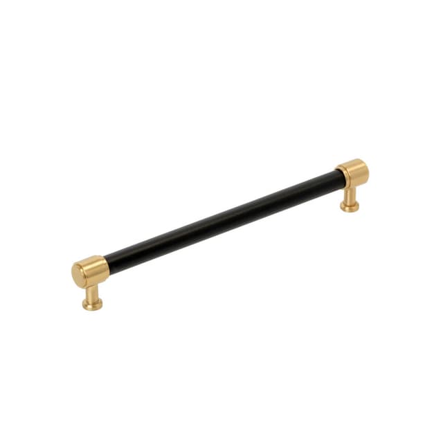 224mm Fairlane Cabinet Pull, Black Leather/Champagne Bronze