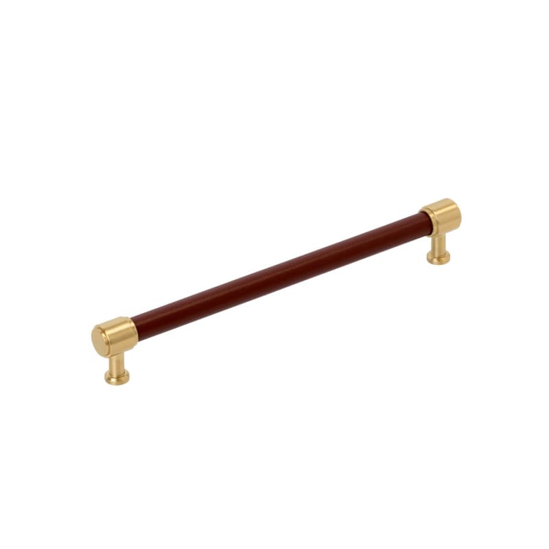 224mm Fairlane Cabinet Pull, Brown Leather/Champagne Bronze