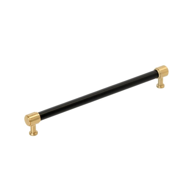 256mm Fairlane Cabinet Pull, Black Leather/Champagne Bronze