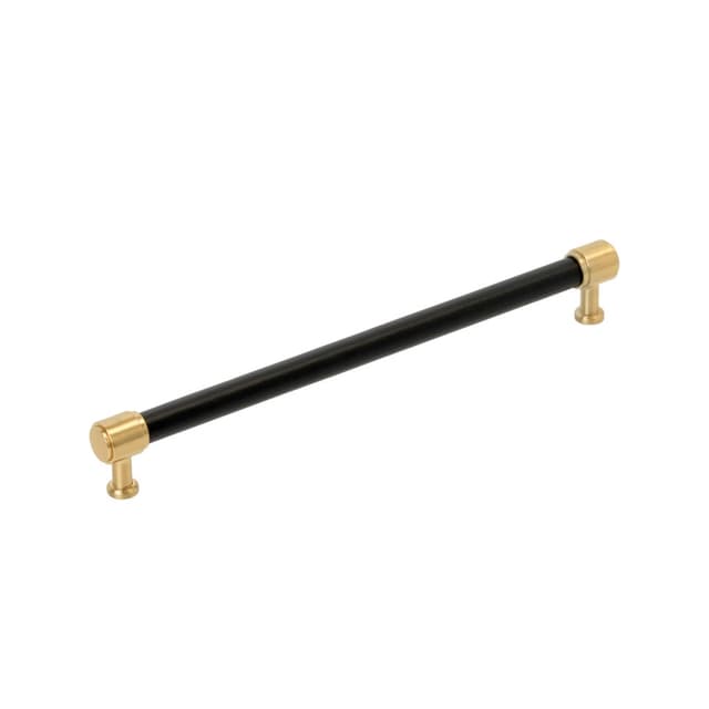 256mm Fairlane Cabinet Pull, Black Leather/Champagne Bronze