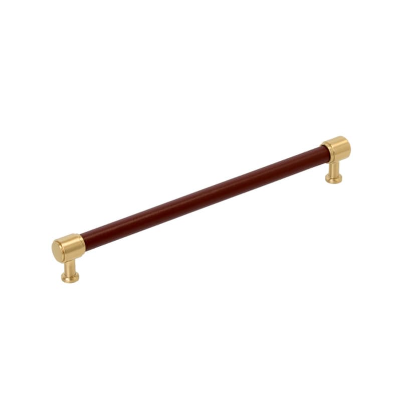 256mm Fairlane Cabinet Pull, Brown Leather/Champagne Bronze