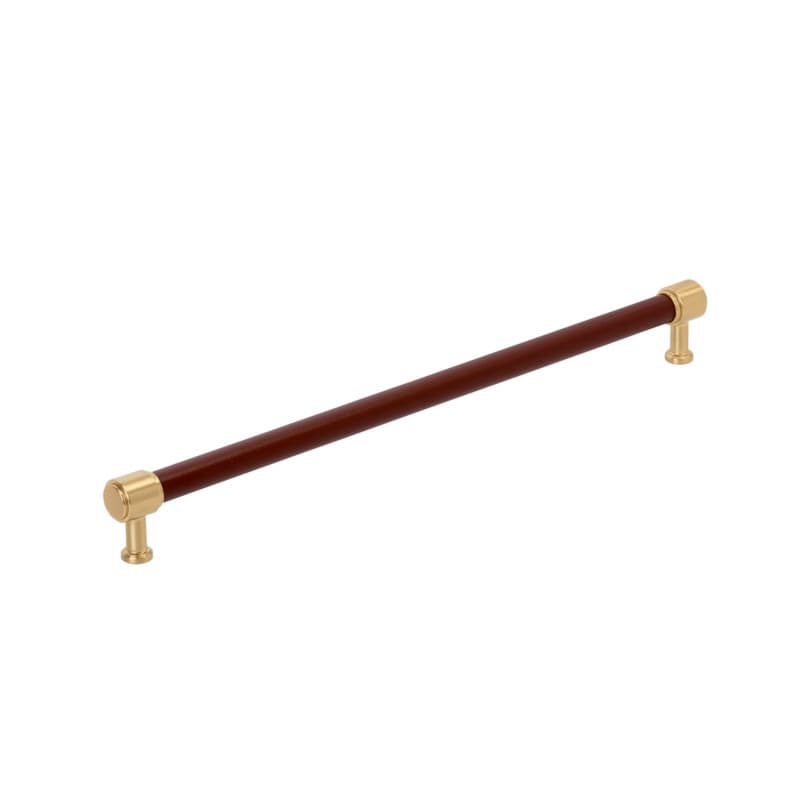 457mm Fairlane Appliance Pull, Brown Leather/Champagne Bronze.