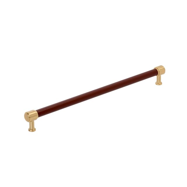 457mm Fairlane Appliance Pull, Brown Leather/Champagne Bronze.