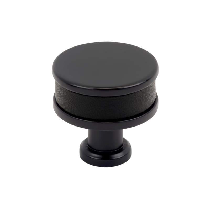 32mm Fairlane Cabinet Knob, Black Leather/Matte Black