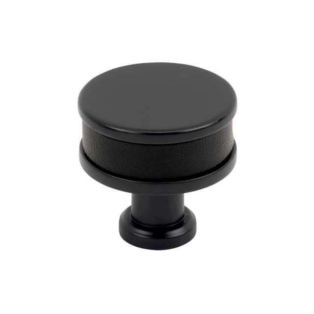 32mm Fairlane Cabinet Knob, Black Leather/Matte Black