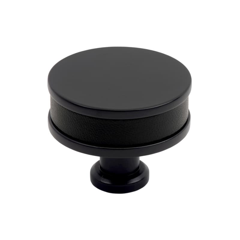 38mm Fairlane Cabinet Knob, Black Leather/Matte Black