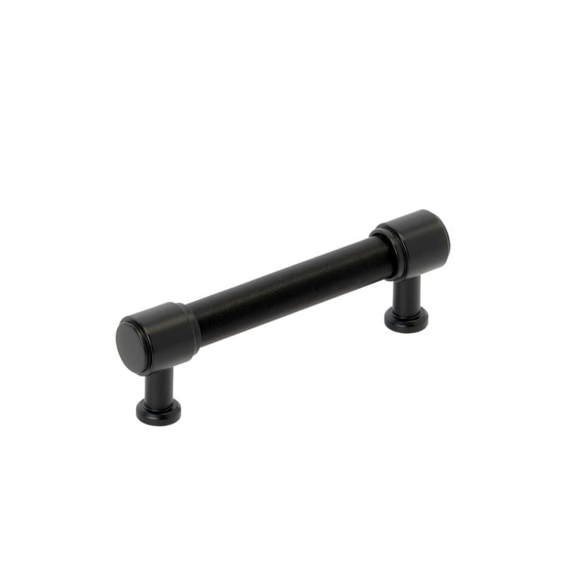 96mm Fairlane Cabinet Pull, Black Leather/Matte Black