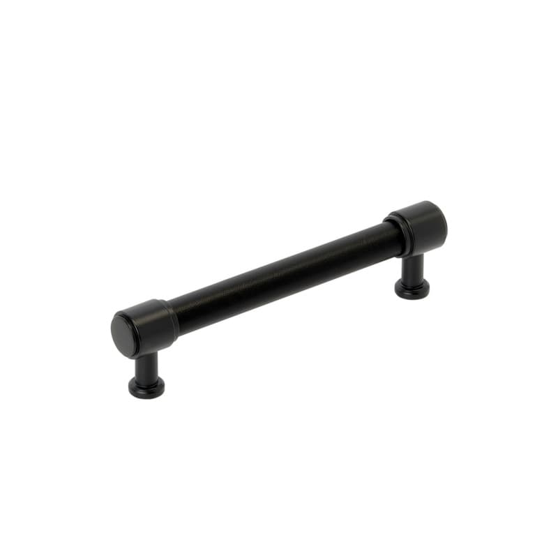 128mm Fairlane Cabinet Pull, Black Leather/Matte Black