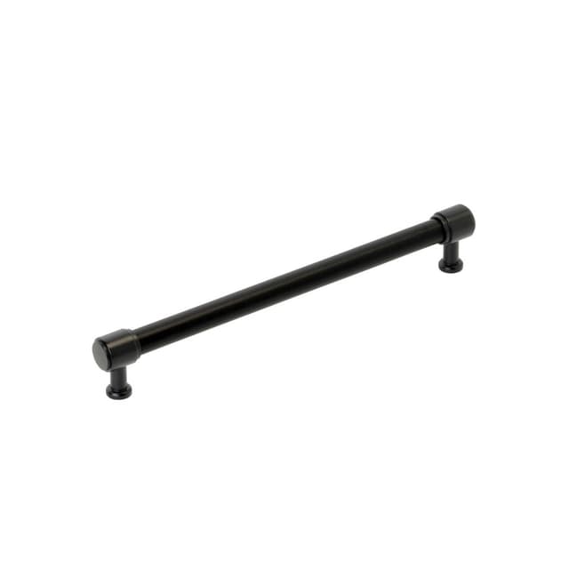 224mm Fairlane Cabinet Pull, Black Leather/Matte Black