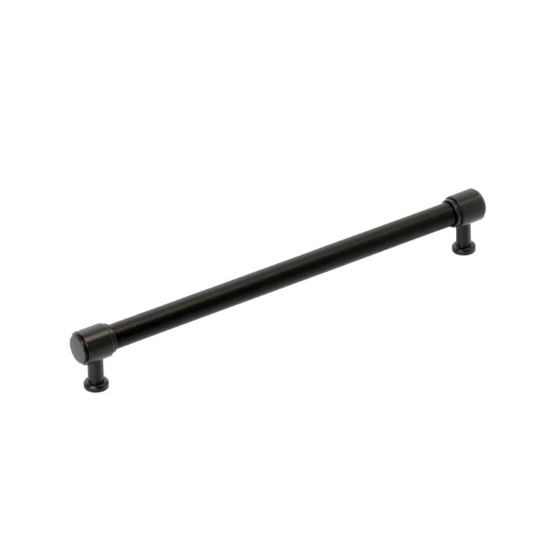 256mm Fairlane Cabinet Pull, Black Leather/Matte Black