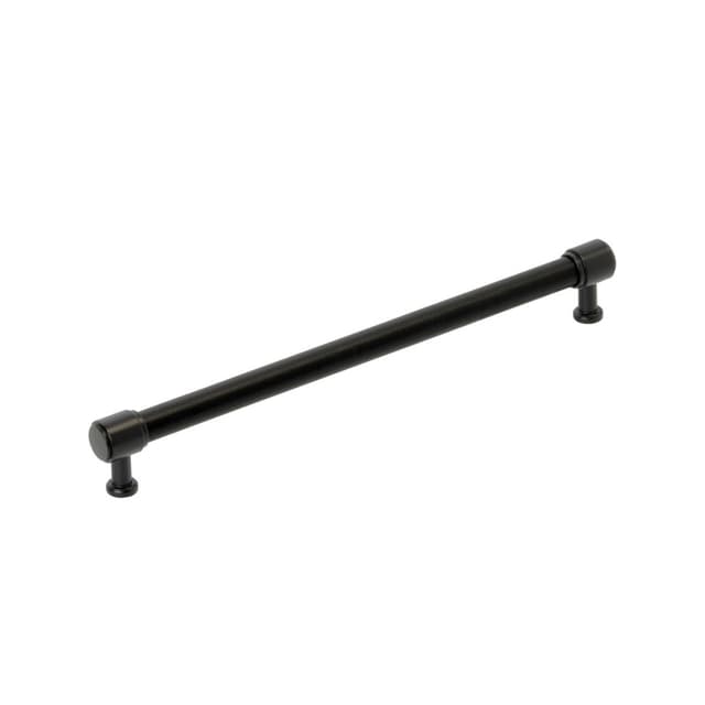 256mm Fairlane Cabinet Pull, Black Leather/Matte Black