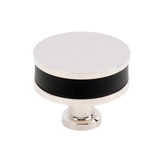 38mm Fairlane Cabinet Knob, Black Leather/Polished Nickel
