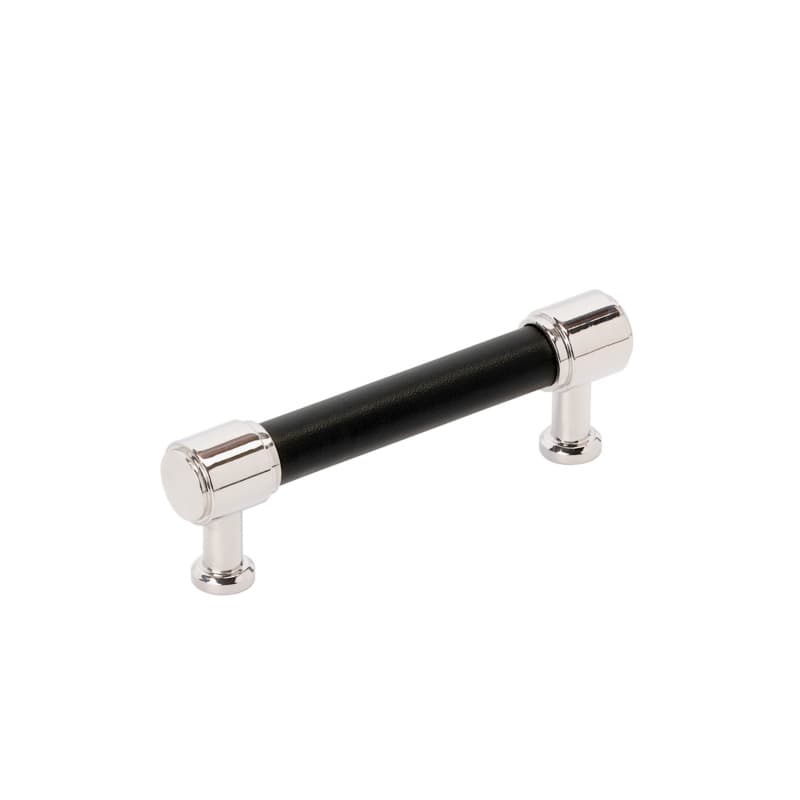 96mm Fairlane Cabinet Pull, Black Leather/Polished Nickel
