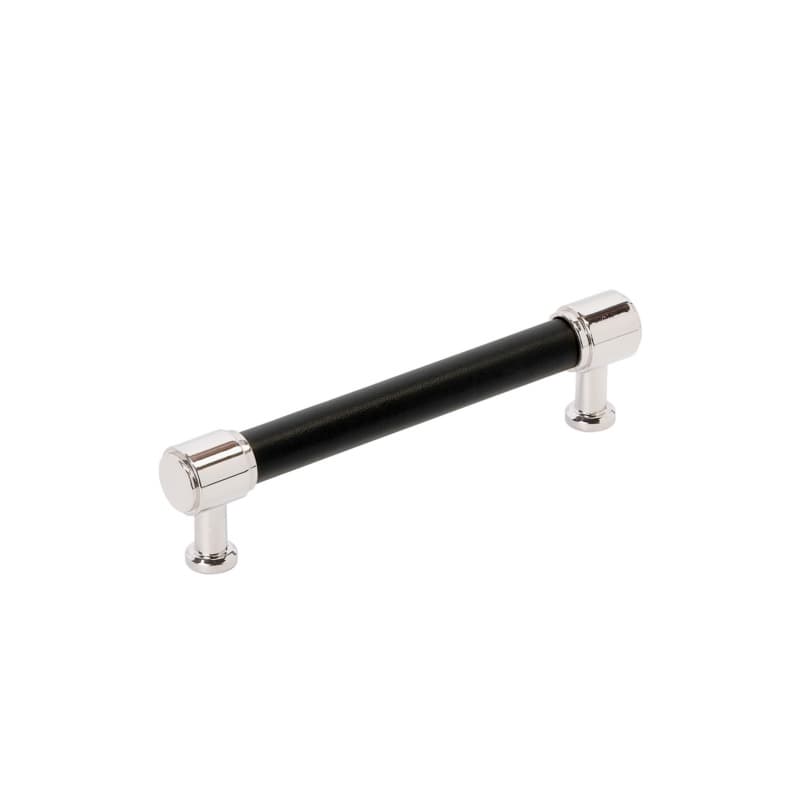 128mm Fairlane Cabinet Pull, Black Leather/Polished Nickel