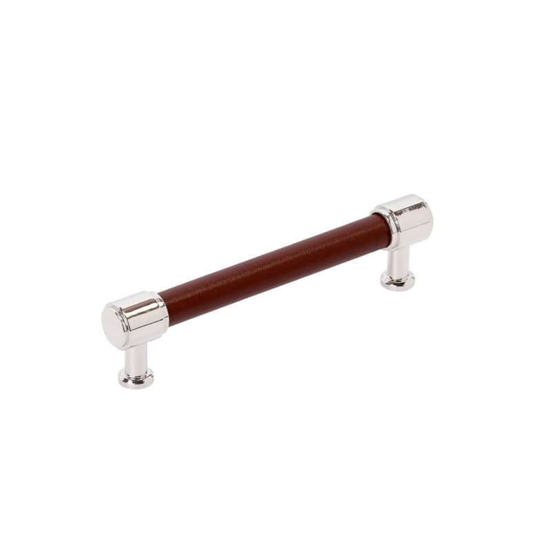 128mm Fairlane Cabinet Pull, Brown Leather/Polished Nickel