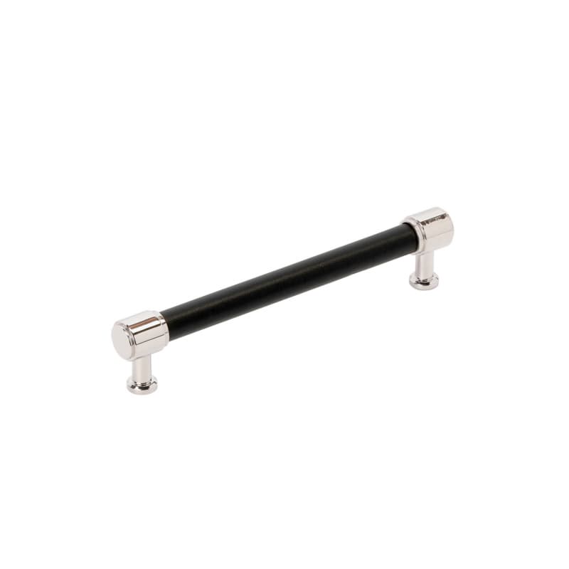 160mm Fairlane Cabinet Pull, Black Leather/Polished Nickel