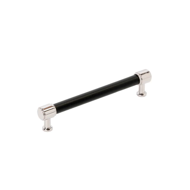 160mm Fairlane Cabinet Pull, Black Leather/Polished Nickel