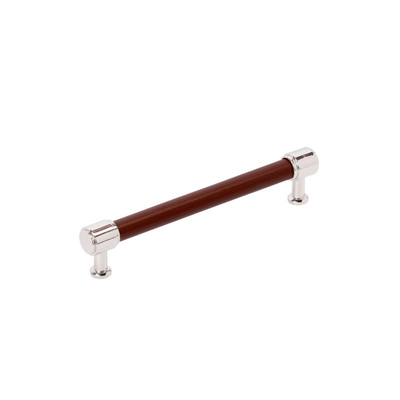 160mm Fairlane Cabinet Pull, Brown Leather/Polished Nickel