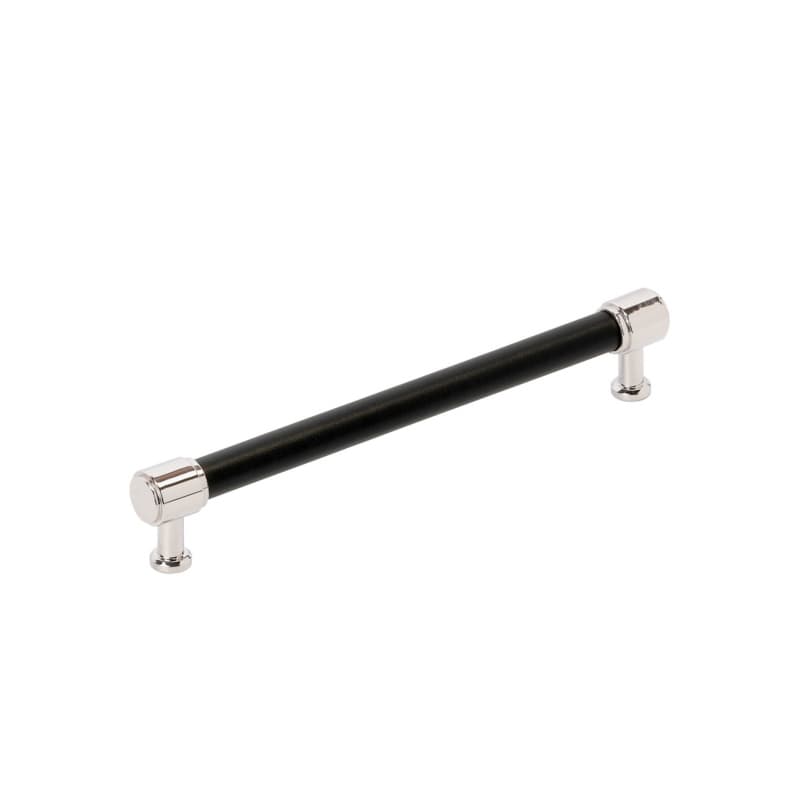 192mm Fairlane Cabinet Pull, Black Leather/Polished Nickel