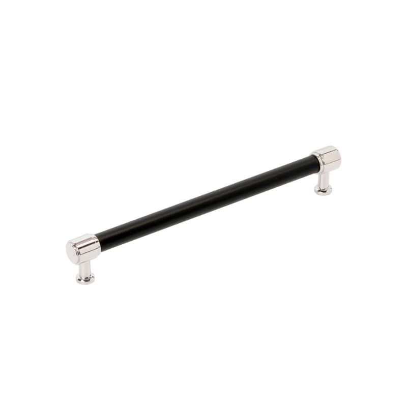 224mm Fairlane Cabinet Pull, Black Leather/Polished Nickel