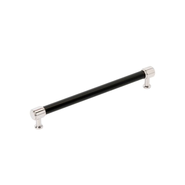 224mm Fairlane Cabinet Pull, Black Leather/Polished Nickel