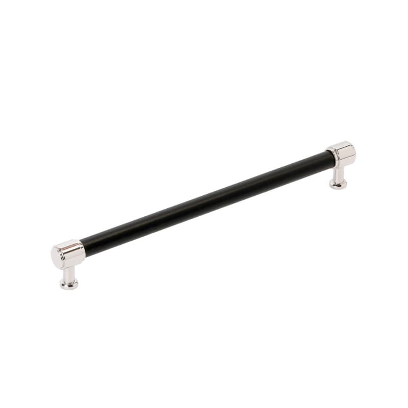 256mm Fairlane Cabinet Pull, Black Leather/Polished Nickel