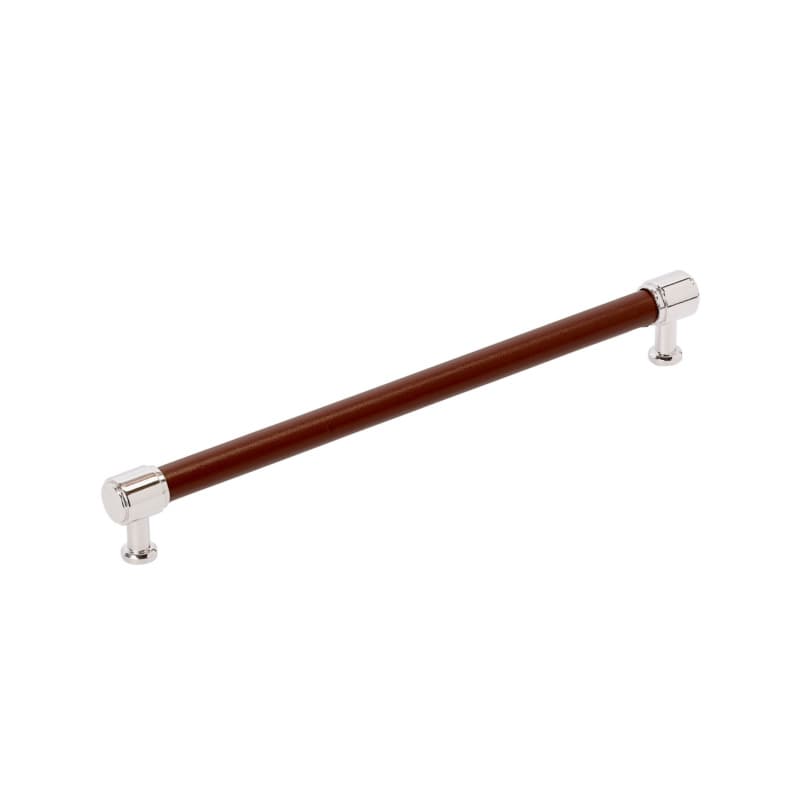 256mm Fairlane Cabinet Pull, Brown Leather/Polished Nickel