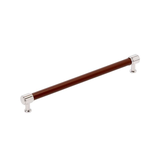 256mm Fairlane Cabinet Pull, Brown Leather/Polished Nickel