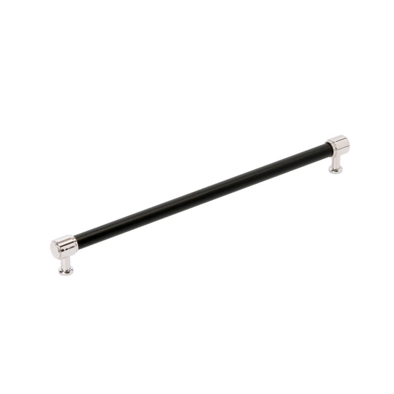 320mm Fairlane Cabinet Pull, Black Leather/Polished Nickel