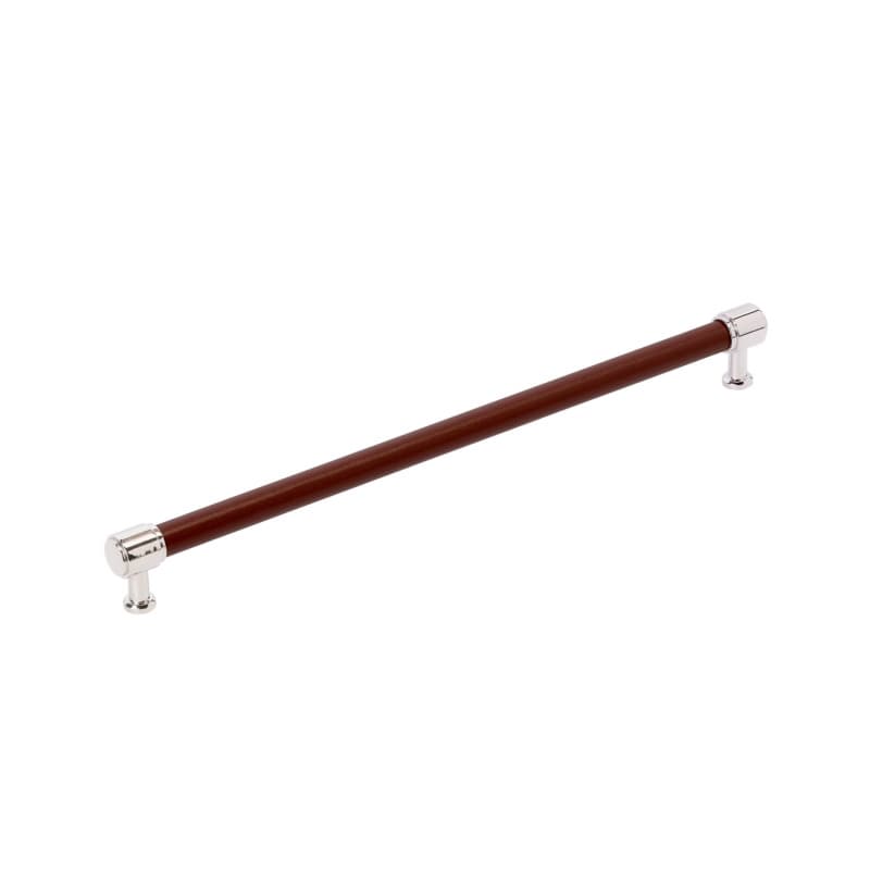 320mm Fairlane Cabinet Pull, Brown Leather/Polished Nickel