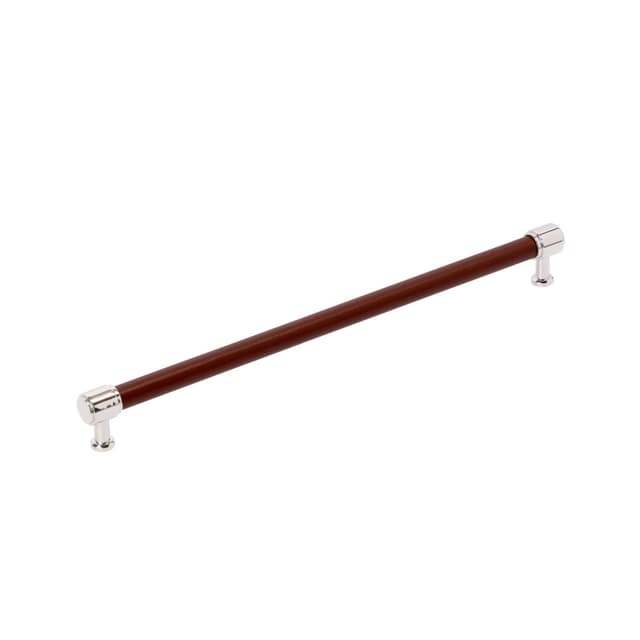 320mm Fairlane Cabinet Pull, Brown Leather/Polished Nickel