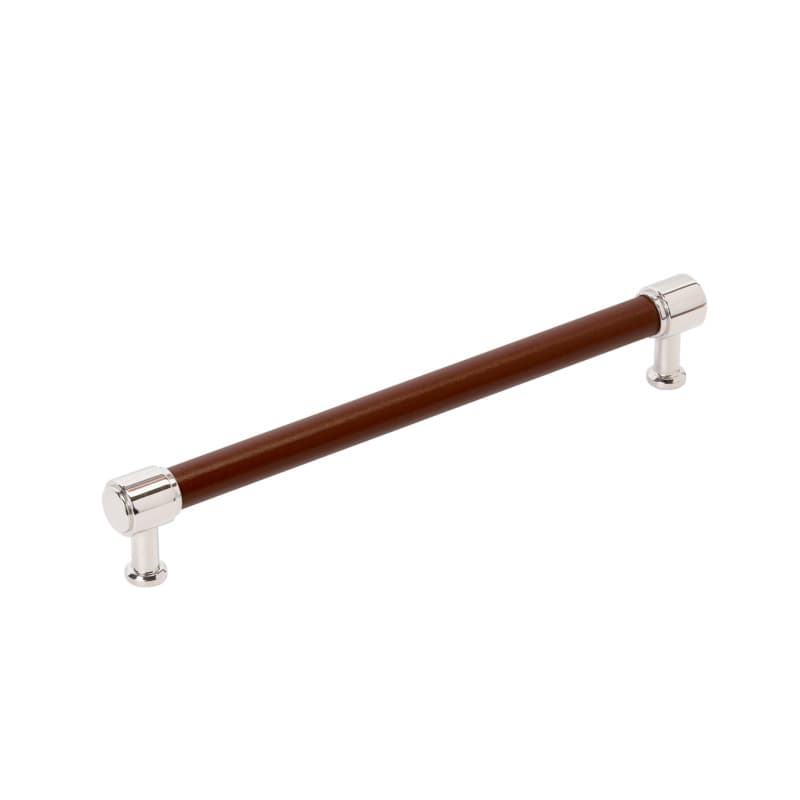 305mm Fairlane Appliance Pull, Brown Leather/Polished Nickel