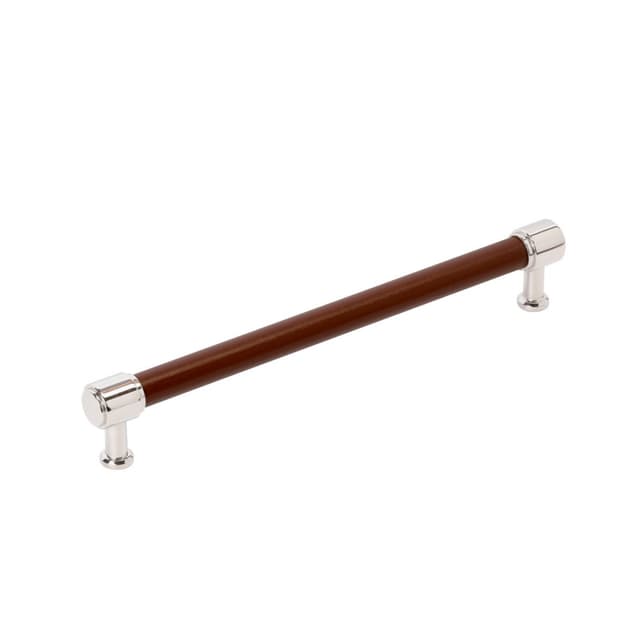 305mm Fairlane Appliance Pull, Brown Leather/Polished Nickel