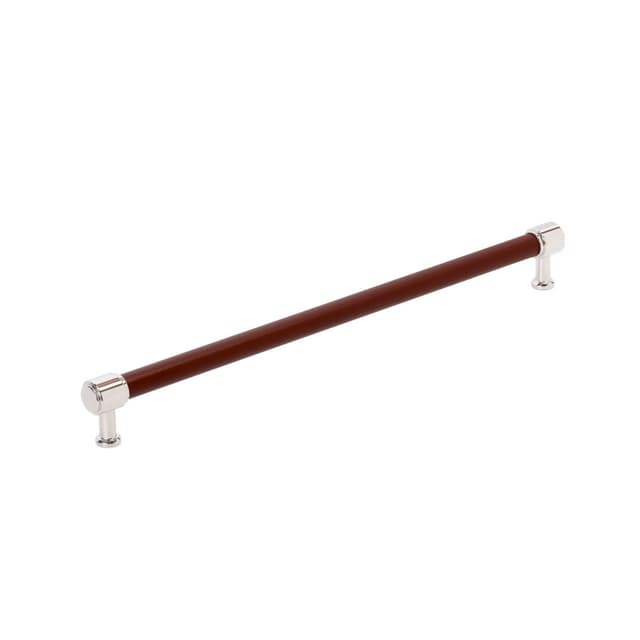 457mm Fairlane Appliance Pull, Brown Leather/Polished Nickel