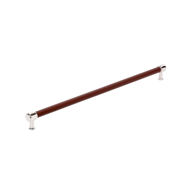 610mm Fairlane Appliance Pull, Brown Leather/Polished Nickel