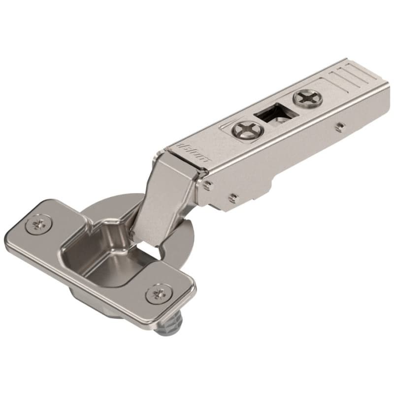 Clip Top 107° Opening Hinge, 45mm Bore Pattern, Self-Closing, Full Overlay, Nickel-Plated, Dowelled