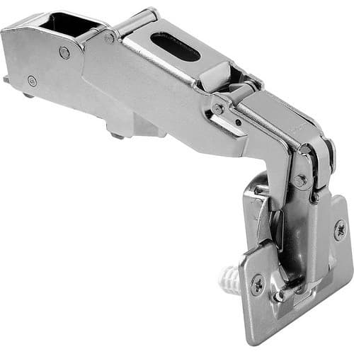 Clip Top 170° Opening Hinge, 45mm Bore Pattern, Self-Closing, Half Overlay, Nickel-Plated, Dowelled