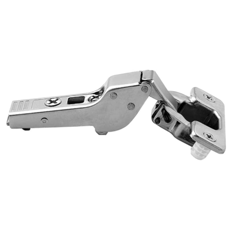 Clip Top 120° Opening Hinge, 45mm Bore Pattern, Self-Closing, Half Overlay, Nickel-Plated, Dowelled