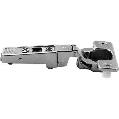Clip Top 95° Opening Thick Door Hinge, 45mm Bore Pattern, Self-Closing, Full Overlay, Nickel-Plated, Dowelled