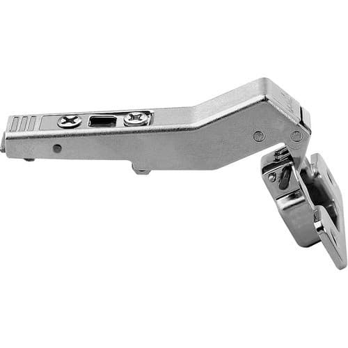 Clip Top +45° II Angled 110° Opening Hinge, 45mm Boring Pattern, Self-Closing, Full Overlay, Nickel-Plated, Screw-On