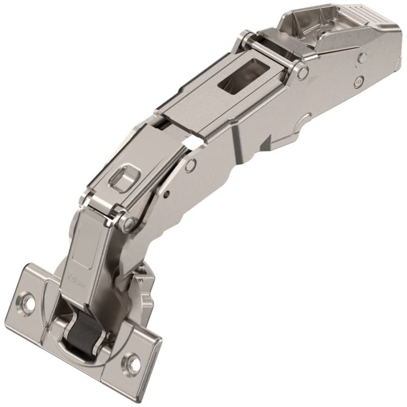Clip Top 155° Opening Zero Protrusion Hinge, 45mm Bore Pattern, Self-Closing, Half Overlay, Nickel-Plated, Screw-On