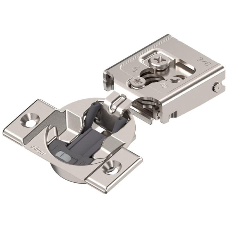 Compact Clip 30C2 105° Opening Wrap-Around Face Frame Hinge, 45mm Boring Pattern, Soft-Closing, 3/8" Overlay, Screw-On